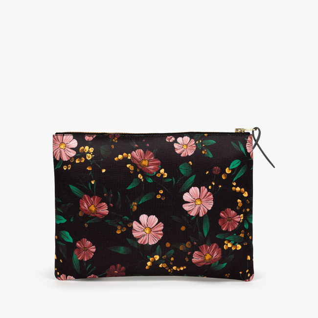 Pochette XL black flowers